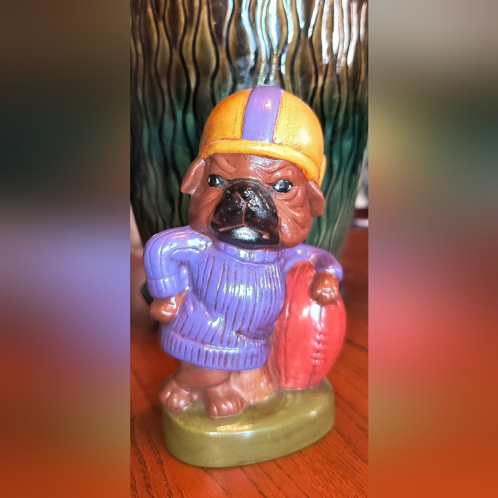 One-of-a-Kind 1979 Hand-Painted Bulldog Figurine | Purple & Gold Sweater